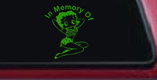 In Memory Of Betty Boop Biker Car or Truck Window Decal Sticker (Lime)