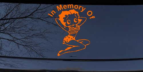 In Memory Of Betty Boop Biker Car or Truck Window Decal Sticker (Orange)