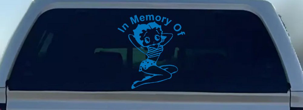 In Memory Of Betty Boop Biker Car or Truck Window Decal Sticker (Sky Blue)