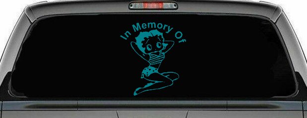 In Memory Of Betty Boop Biker Car or Truck Window Decal Sticker (Turquoise Blue)
