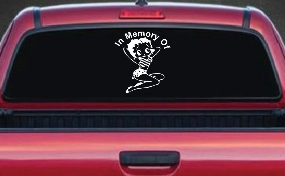 In Memory Of Betty Boop Biker Car or Truck Window Decal Sticker (White)
