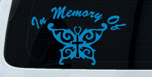 In Memory Of Cross Butterfly Butterflies Car or Truck Window Decal Sticker (Blue)