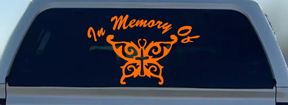 In Memory Of Cross Butterfly Butterflies Car or Truck Window Decal Sticker (Orange)
