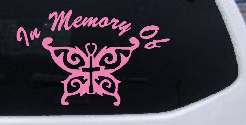 In Memory Of Cross Butterfly Butterflies Car or Truck Window Decal Sticker (Pink)