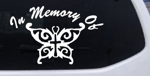 In Memory Of Cross Butterfly Butterflies Car or Truck Window Decal Sticker (White)