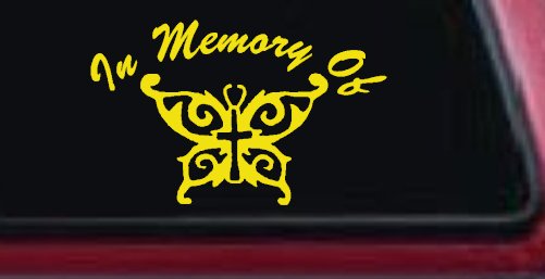 In Memory Of Cross Butterfly Butterflies Car or Truck Window Decal Sticker (Yellow)