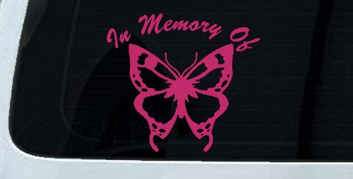 Butterfly Memorial Decal for Car Window - Truck Vinyl Sticker Remembrance (Hot Pink)