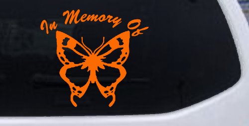 In Memory Of Butterfly Butterflies Car or Truck Window Decal Sticker (Orange)