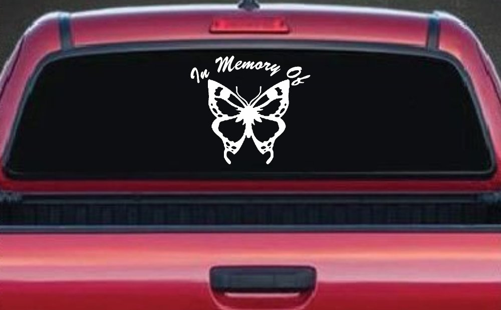 Butterfly Memorial Decal for Car Window - Truck Vinyl Sticker Remembrance (White)