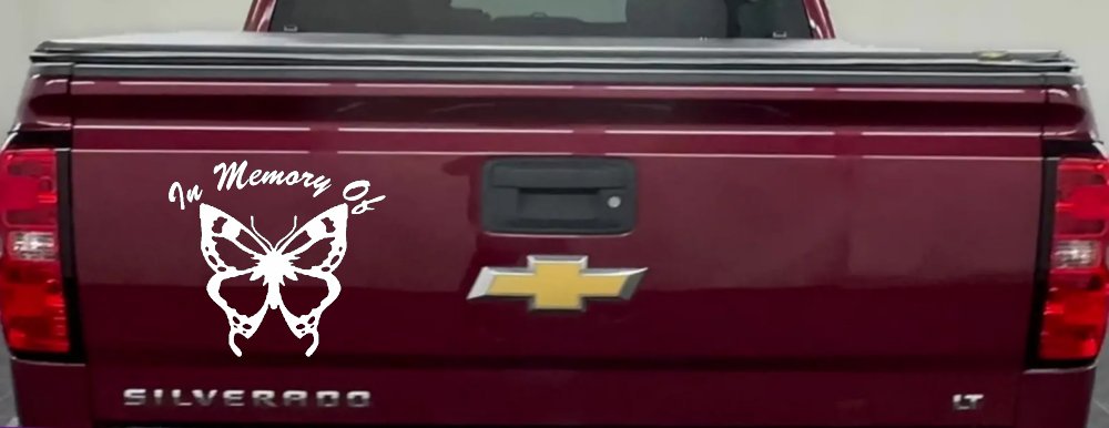 Butterfly Memorial Decal for Car Window - Truck Vinyl Sticker Remembrance (White)