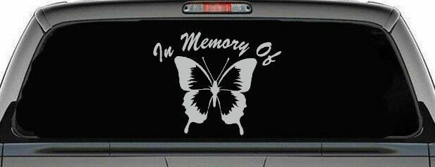 In Memory Of Butterfly Butterflies Car or Truck Window Decal Sticker (Light Gray)