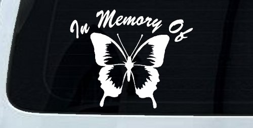 In Memory Butterfly Decal Car Truck Window Vinyl Sticker (White)