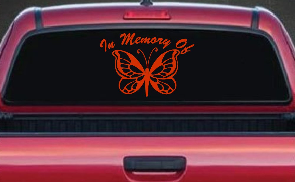 In Memory Of Butterfly Butterflies Car or Truck Window Decal Sticker (Orange Red)