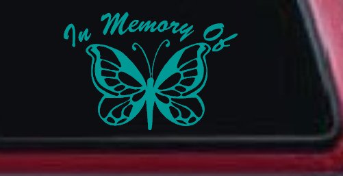 In Memory Of Butterfly Butterflies Car or Truck Window Decal Sticker (Turquoise)