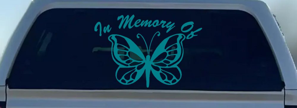 In Memory Of Butterfly Butterflies Car or Truck Window Decal Sticker (Turquoise Blue)