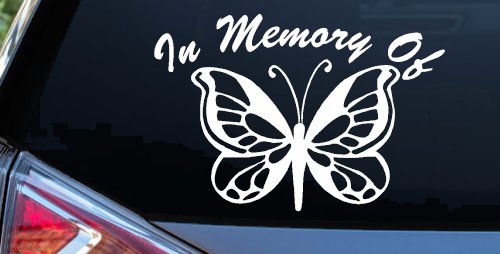 In Memory Of Butterfly Butterflies Car or Truck Window Decal Sticker (White)