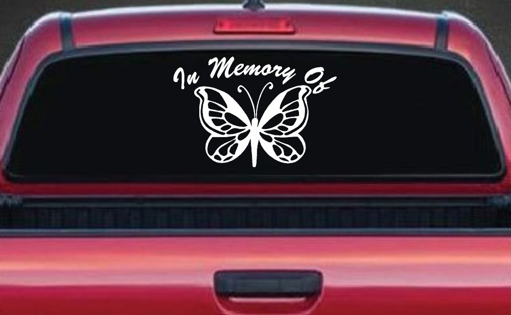 In Memory Of Butterfly Butterflies Car or Truck Window Decal Sticker (White)