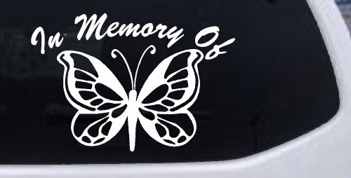 In Memory Butterfly Decal Car Truck Window Sticker Vinyl Remembrance Art (White)