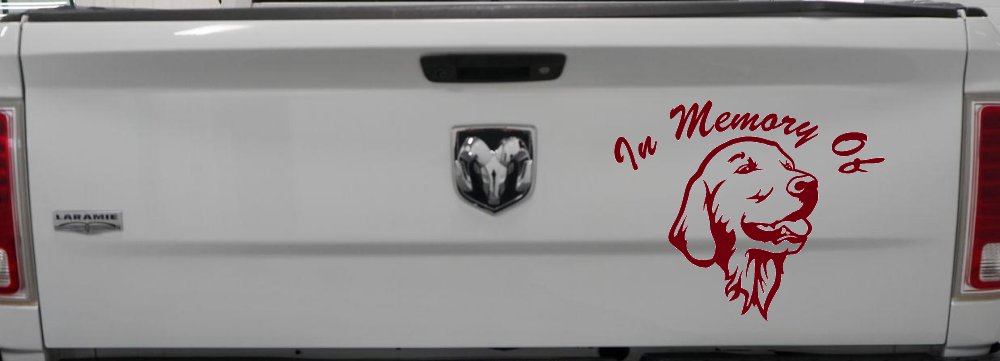 In Memory Of Golden Retriever Car or Truck Window Decal Sticker (Burgundy)