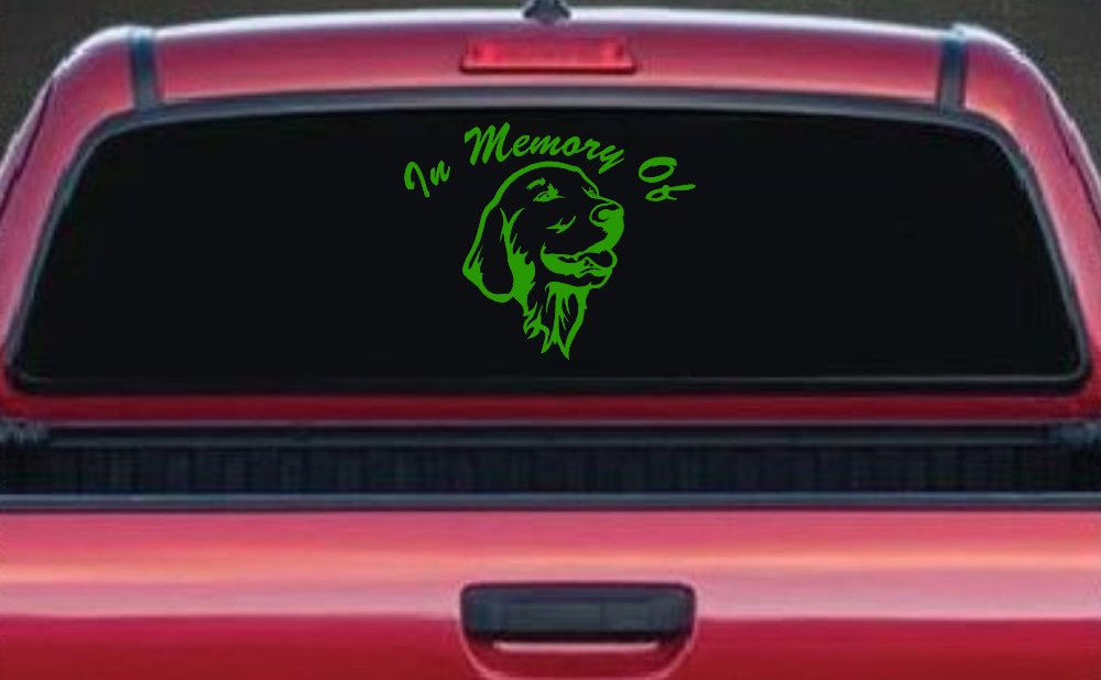In Memory Of Golden Retriever Car or Truck Window Decal Sticker (Lime)