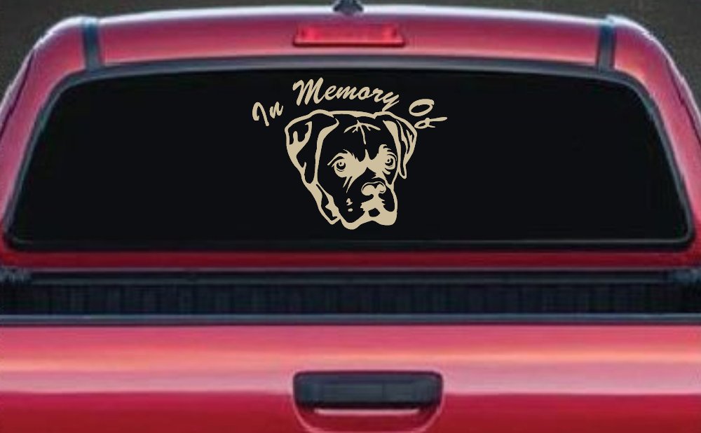 In Memory Of Boxer Bulldog Car or Truck Window Decal Sticker (Desert Sand)