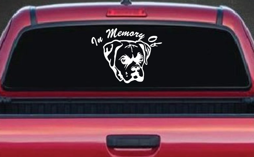 In Memory Of Boxer Bulldog Car or Truck Window Decal Sticker (White)