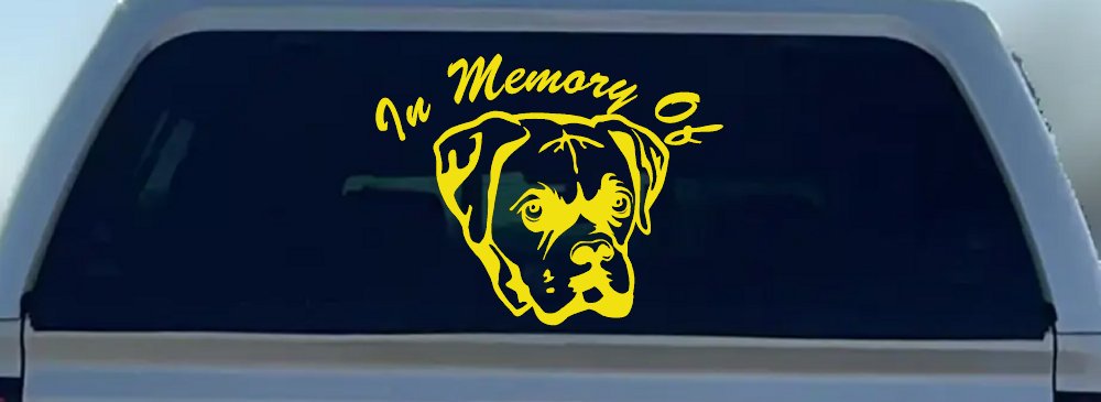 In Memory Of Boxer Bulldog Car or Truck Window Decal Sticker (Yellow)