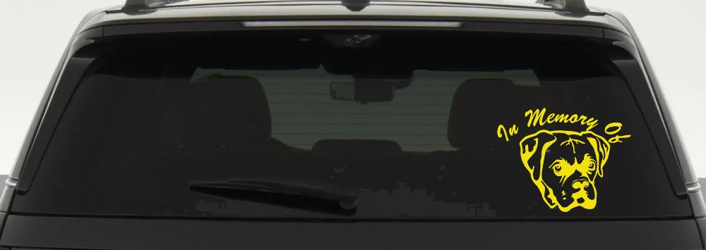 In Memory Of Boxer Bulldog Car or Truck Vinyl Window Decal Sticker (Yellow)