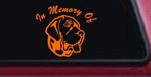 In Memory Of Mastiff Dog Car or Truck Window Decal Sticker (Orange)