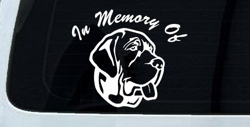 In Memory Of Mastiff Dog Car or Truck Window Decal Sticker (White)