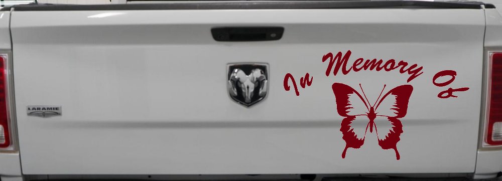In Memory Of Butterfly Car or Truck Window Decal Sticker (Burgundy)