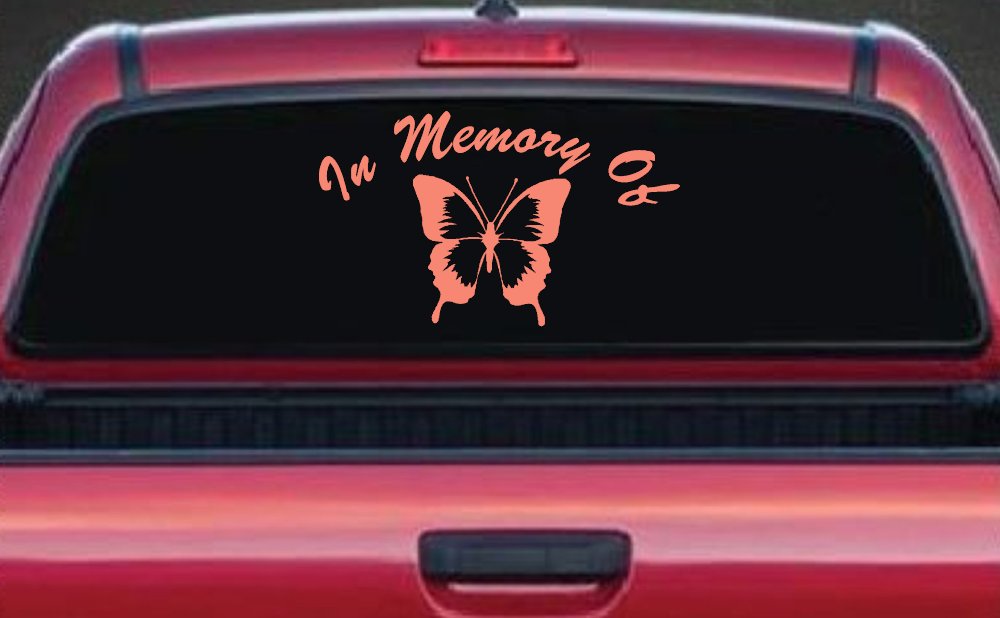 In Memory Of Butterfly Car or Truck Window Decal Sticker (Coral)