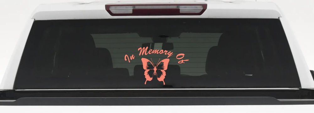 In Memory Of Butterfly Car or Truck Window Decal Sticker (Coral)