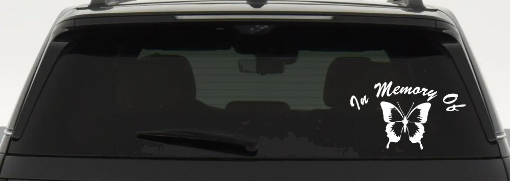In Memory Of Butterfly Car or Truck Vinyl Window Decal Sticker (White)