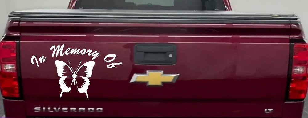 In Memory Of Butterfly Car or Truck Window Decal Sticker (White)