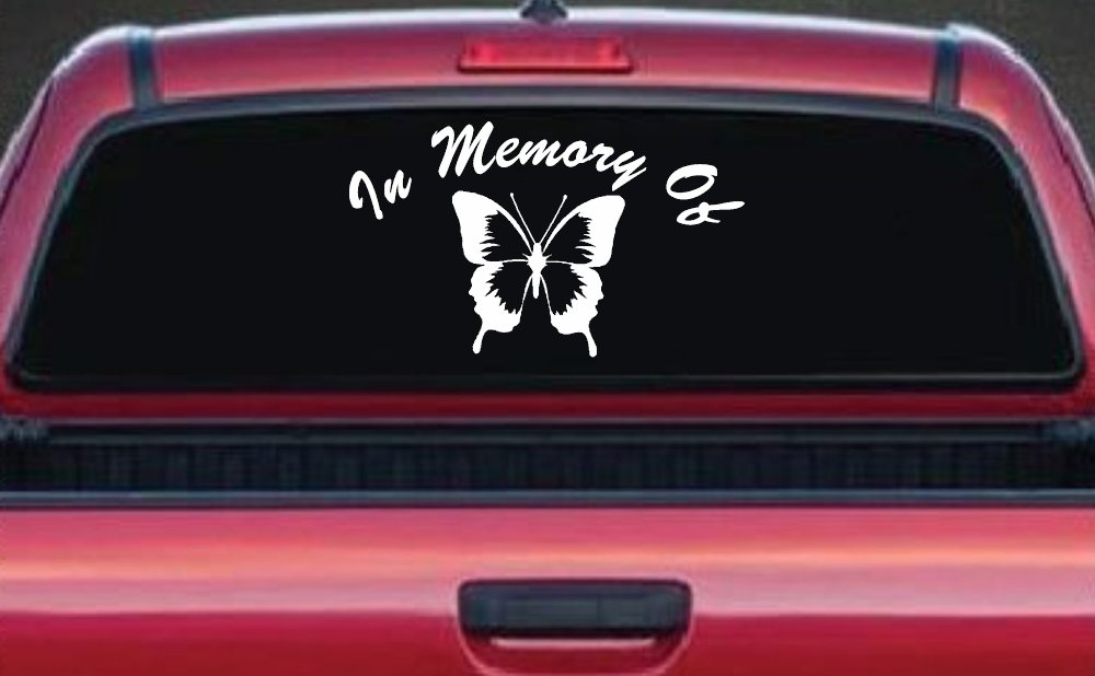 In Memory Of Butterfly Car or Truck Window Decal Sticker (White)