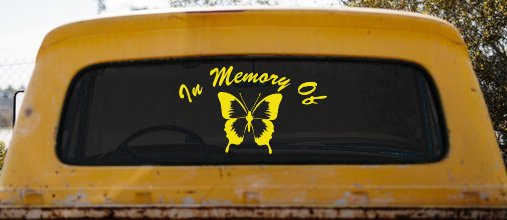 In Memory Of Butterfly Car or Truck Window Decal Sticker (Yellow)