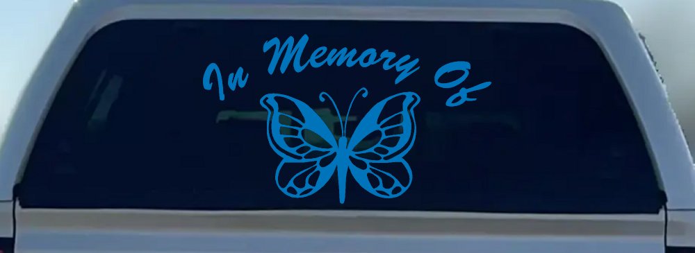 In Memory Of Butterfly Butterflies Car or Truck Window Decal Sticker (Sky Blue)