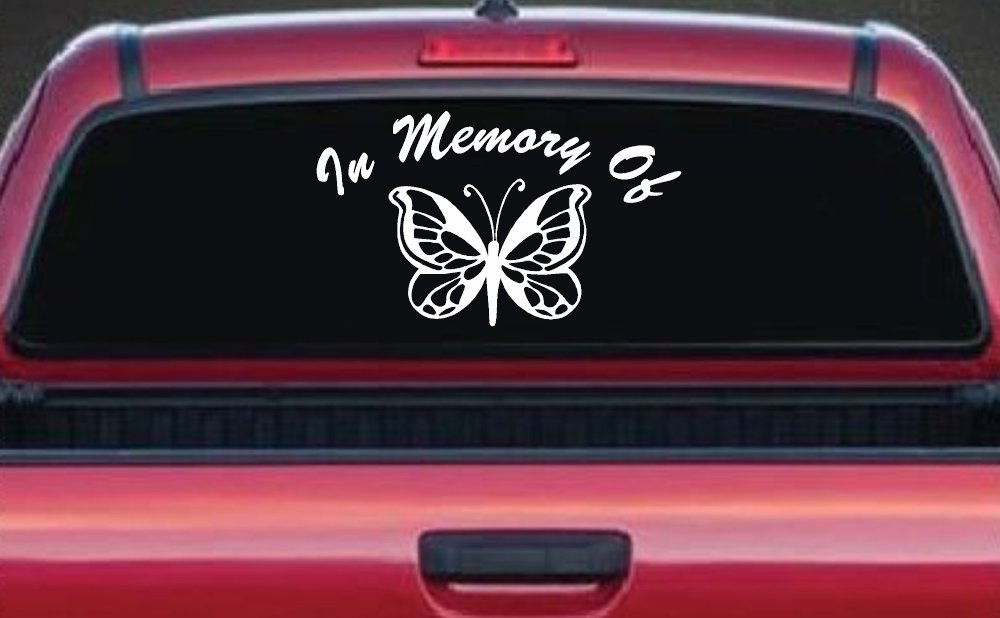 In Memory Of Butterfly Car or Truck Vinyl Window Decal Sticker (White)