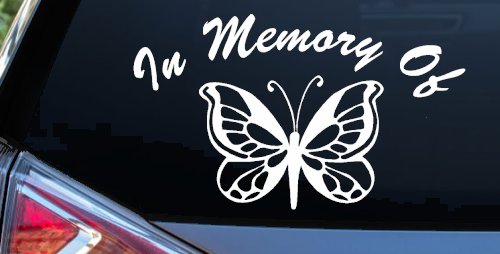 In Memory Of Butterfly Car or Truck Vinyl Window Decal Sticker (White)
