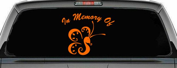 In Memory Of Butterfly Butterflies Car or Truck Window Decal Sticker (Orange)