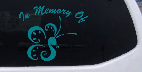 In Memory Of Butterfly Butterflies Car or Truck Window Decal Sticker (Turquoise Blue)