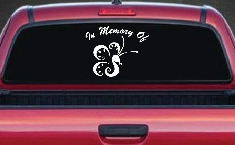 In Memory Of Butterfly Car or Truck Vinyl Window Decal Sticker (White)