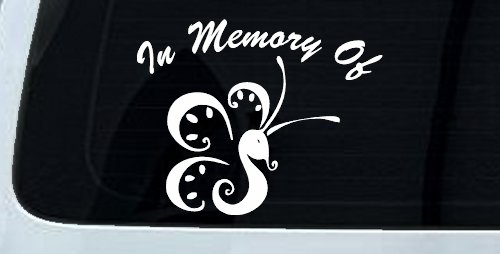 In Memory Of Butterfly Car or Truck Vinyl Window Decal Sticker (White)