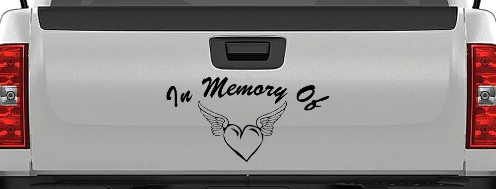 In Memory Of Heart With Wings Christian Car or Truck Window Decal Sticker (Black)