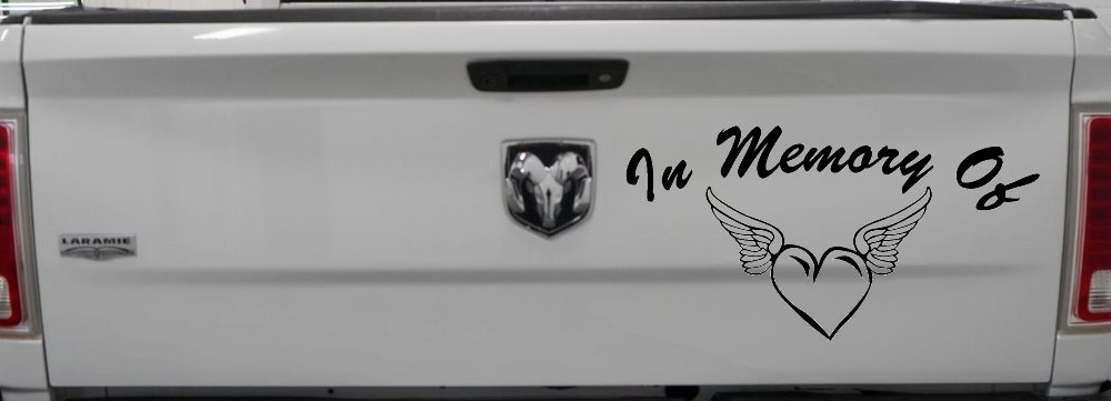 In Memory Of Heart With Wings Christian Car or Truck Window Decal Sticker (Black)