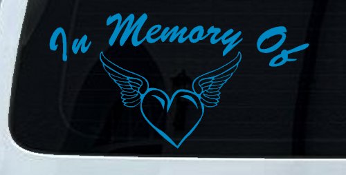 In Memory Of Heart With Wings Christian Car or Truck Window Decal Sticker (Blue)
