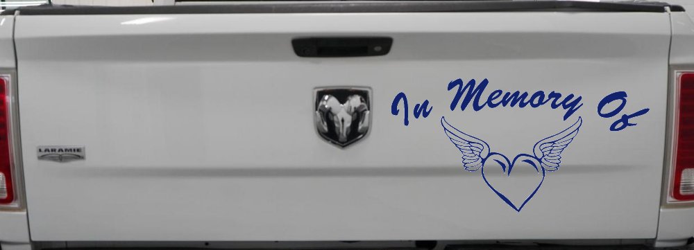 In Memory Of Heart With Wings Christian Car or Truck Window Decal Sticker (Navy)