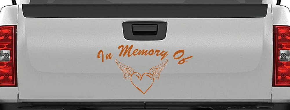 In Memory Of Heart With Wings Christian Car or Truck Window Decal Sticker (Nut Brown)