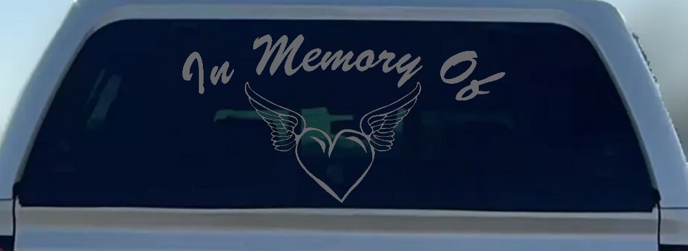 In Memory Of Heart With Wings Christian Car or Truck Window Decal Sticker (Silver)